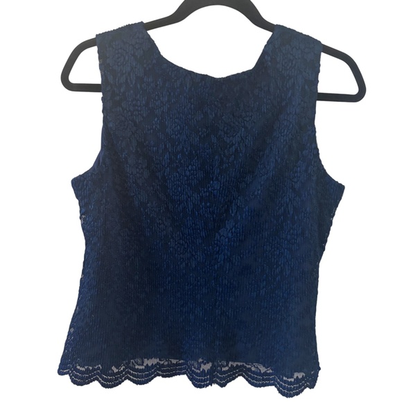 Vintage Bedford Fair Midnight Blue Lace Tank Top scalloped hem Size Medium navy - Picture 5 of 9